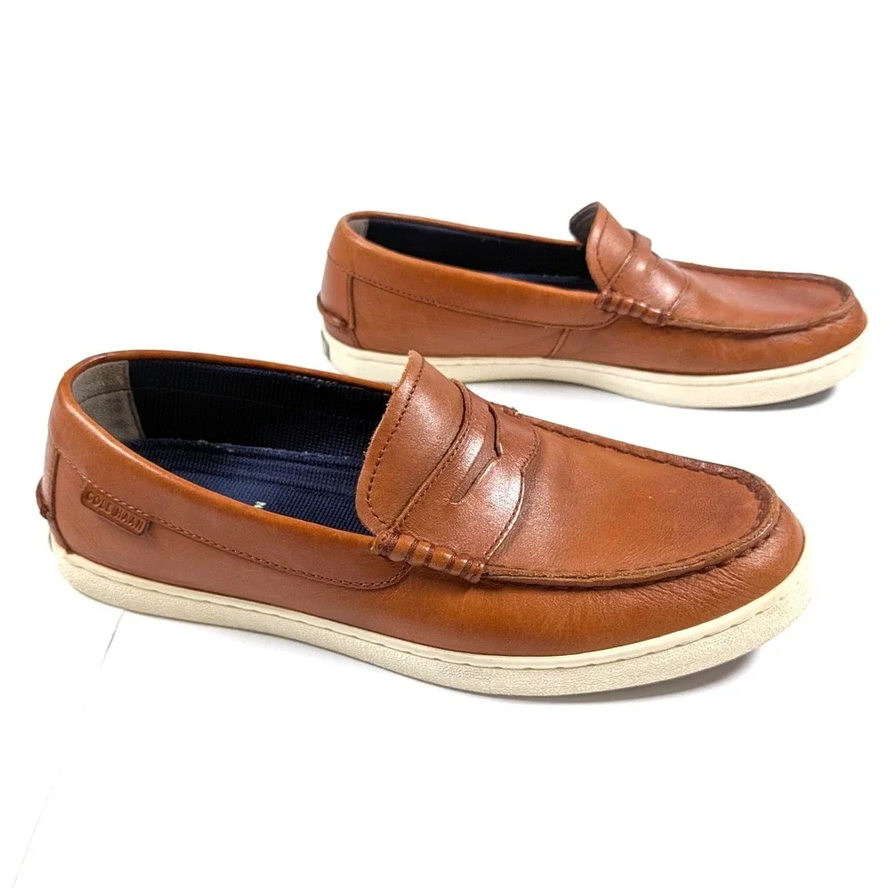 Cole Haan Grand.OS Nantucket Penny Loafers Brown Tan Leather Preppy Mens Sz 8.5M